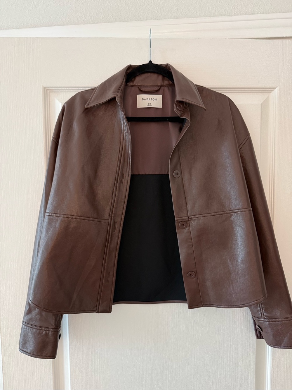 Babaton Chocolate Brown Leather Button-Front Jacket